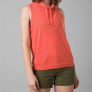 PrAna Women’s Sleeveless Hoodie in Vibrant Coral, Size XS